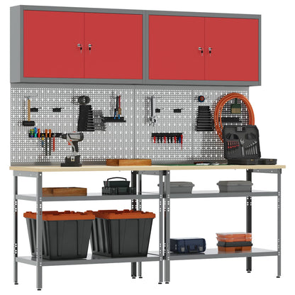 vidaXL Work Bench Set 8 pcs Red and Grey Powder-Coated Steel 2