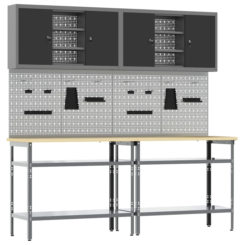 vidaXL Work Bench Set 8 pcs Black and Grey Powder-Coated Steel