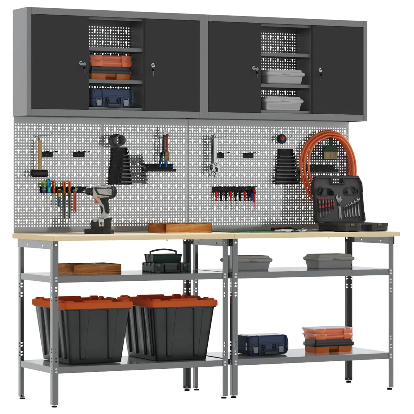 vidaXL Work Bench Set 8 pcs Black and Grey Powder-Coated Steel 2
