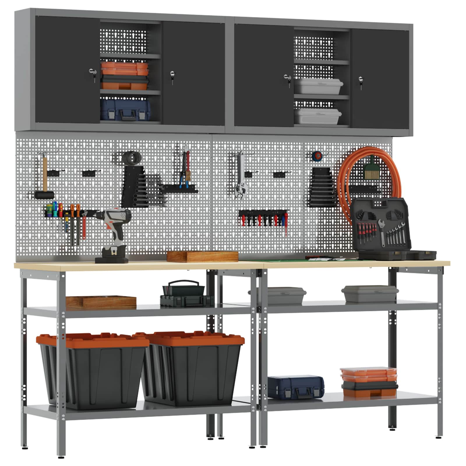 vidaXL Work Bench Set 8 pcs Black and Grey Powder-Coated Steel 2