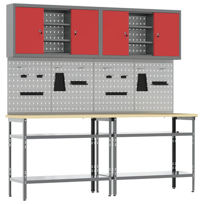 vidaXL Work Bench Set 8 pcs Red and Grey Powder-Coated Steel 1