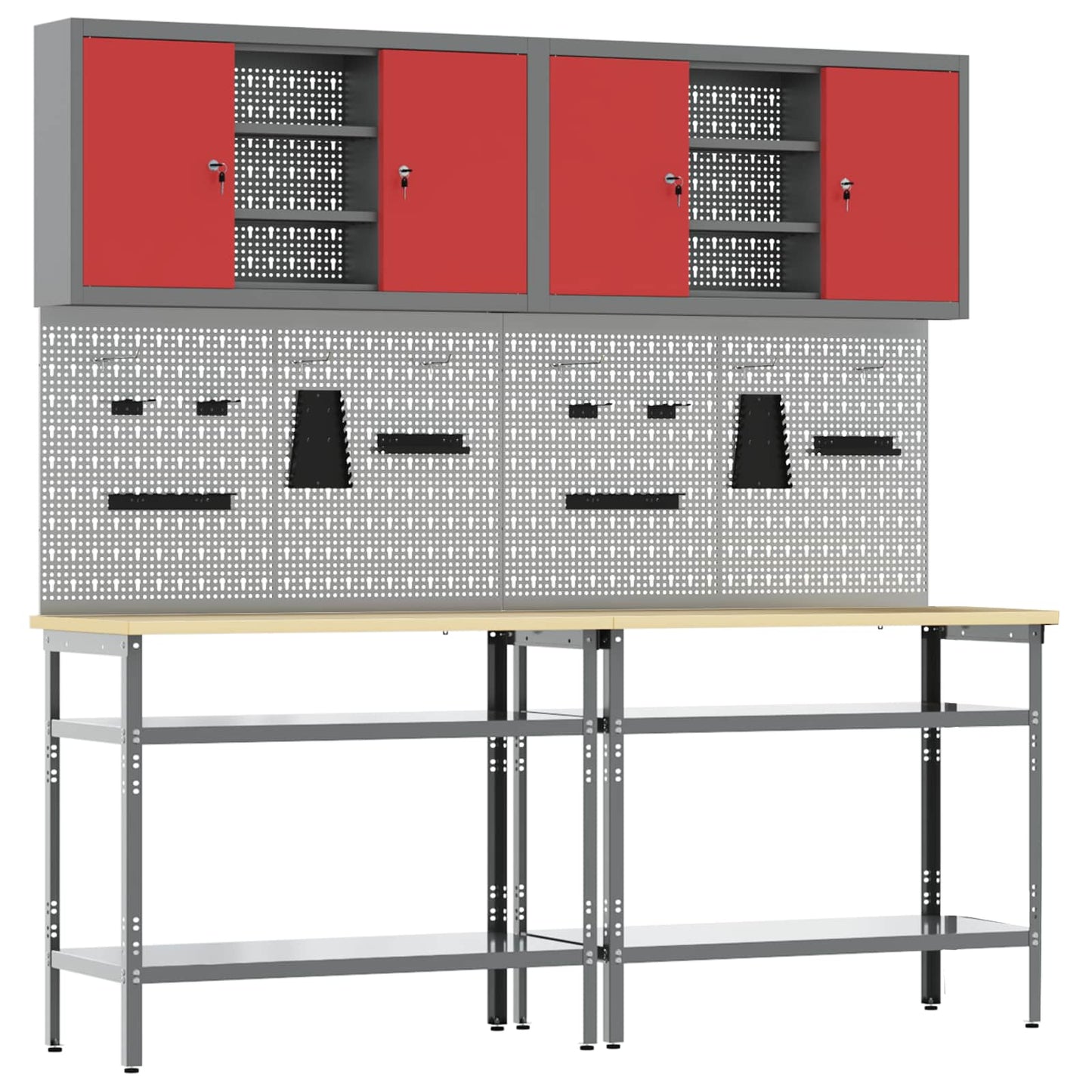 vidaXL Work Bench Set 8 pcs Red and Grey Powder-Coated Steel 3