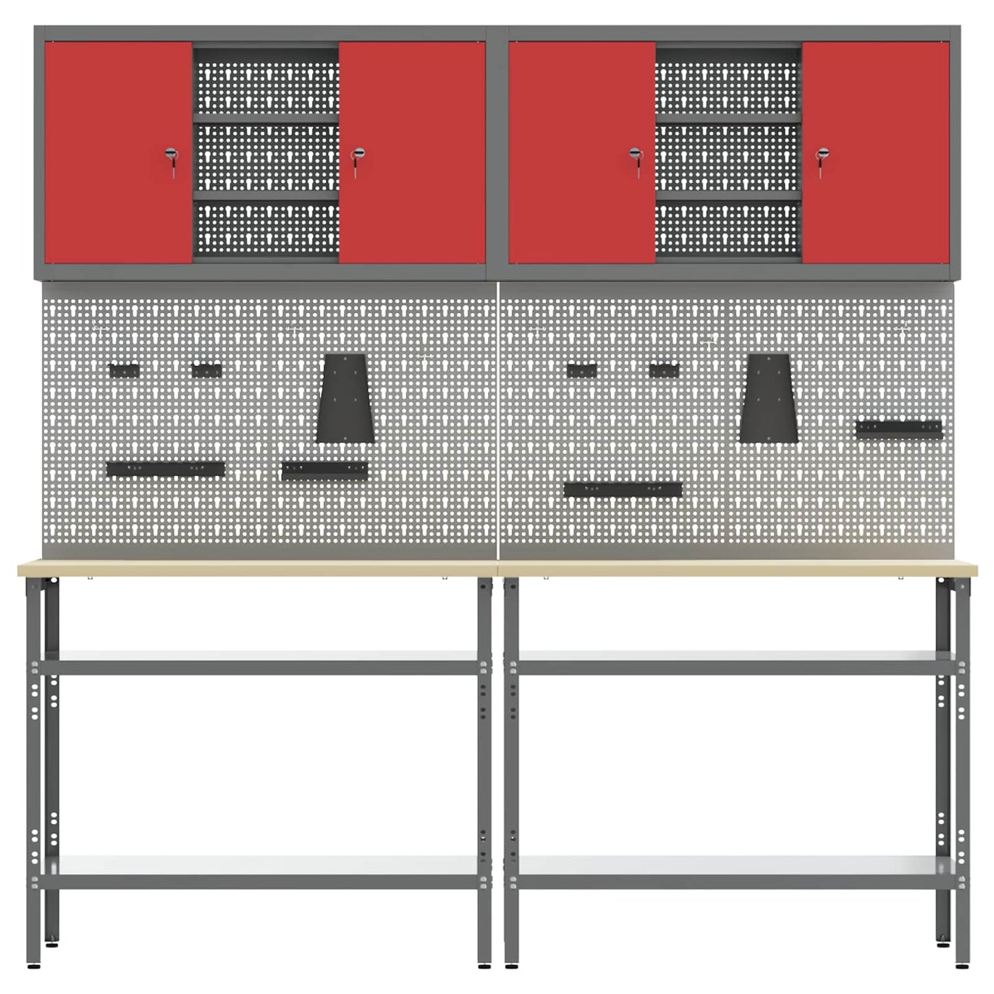 vidaXL Work Bench Set 8 pcs Red and Grey Powder-Coated Steel 4