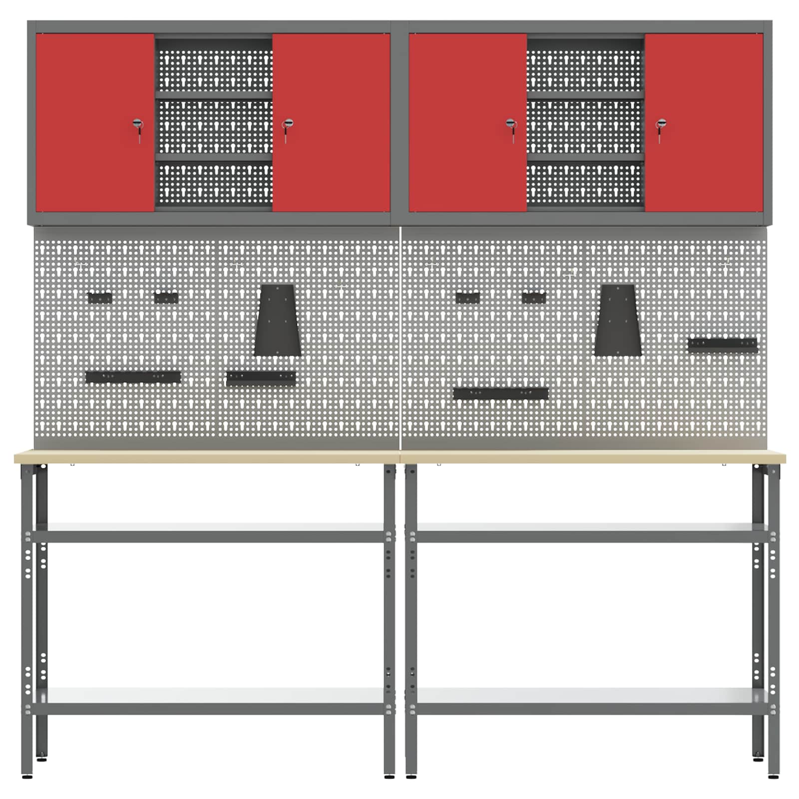 vidaXL Work Bench Set 8 pcs Red and Grey Powder-Coated Steel 4