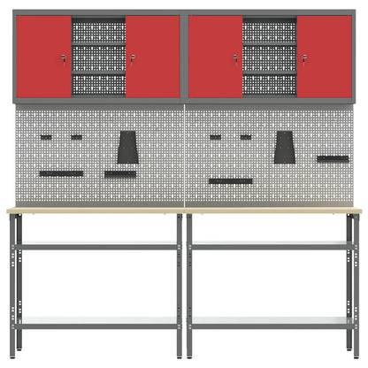 vidaXL Work Bench Set 8 pcs Red and Grey Powder-Coated Steel 4