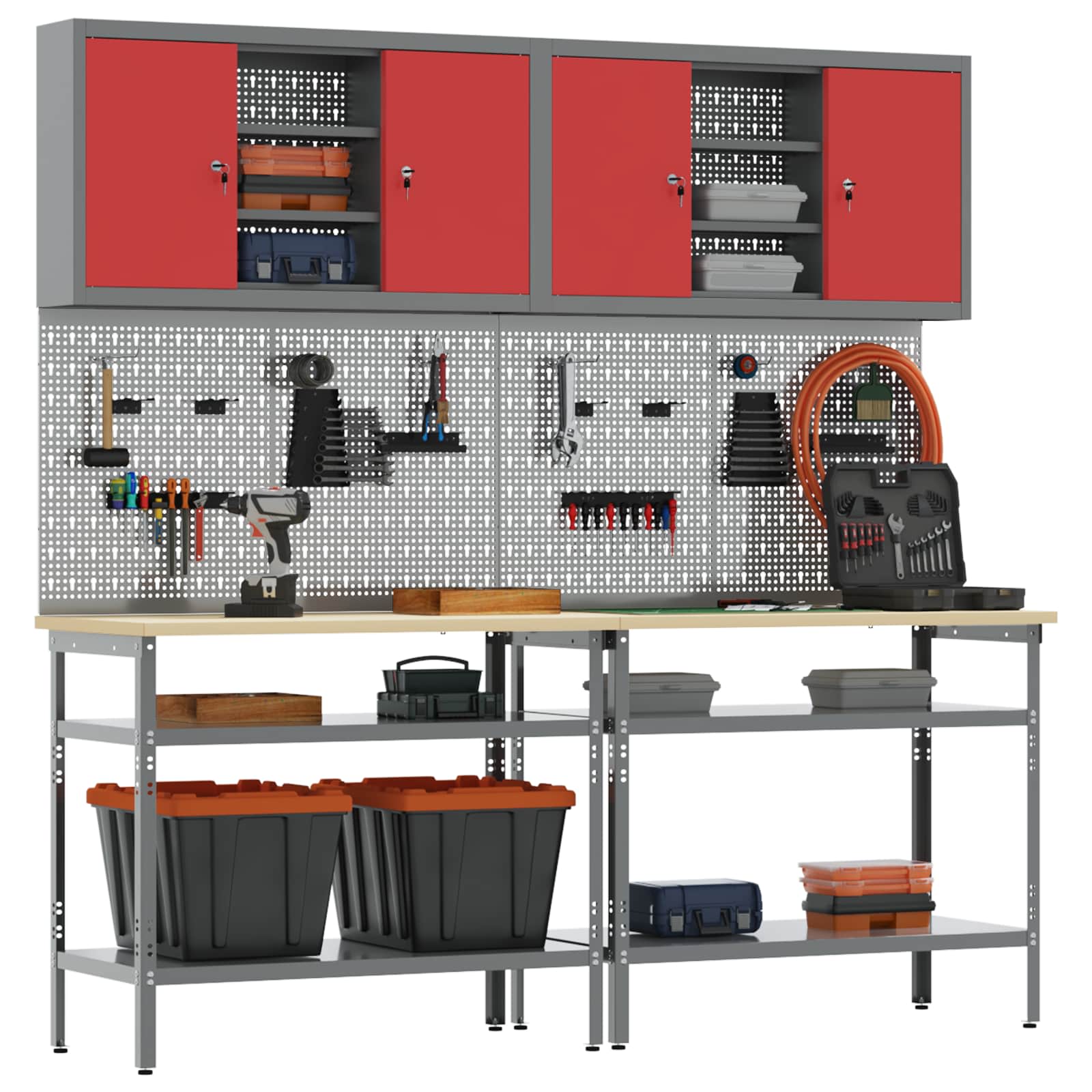 vidaXL Work Bench Set 8 pcs Red and Grey Powder-Coated Steel 2