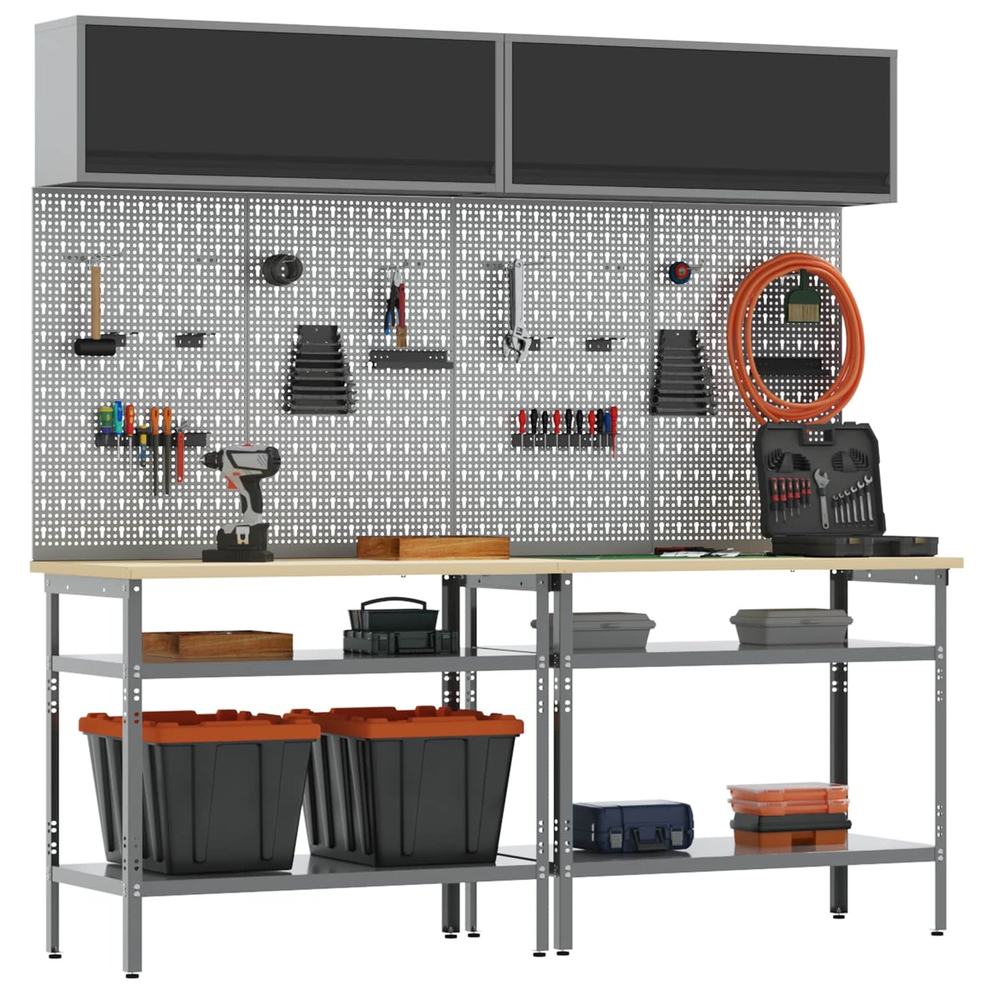 vidaXL Work Bench Set 8 pcs Black and Grey Powder-Coated Steel 2