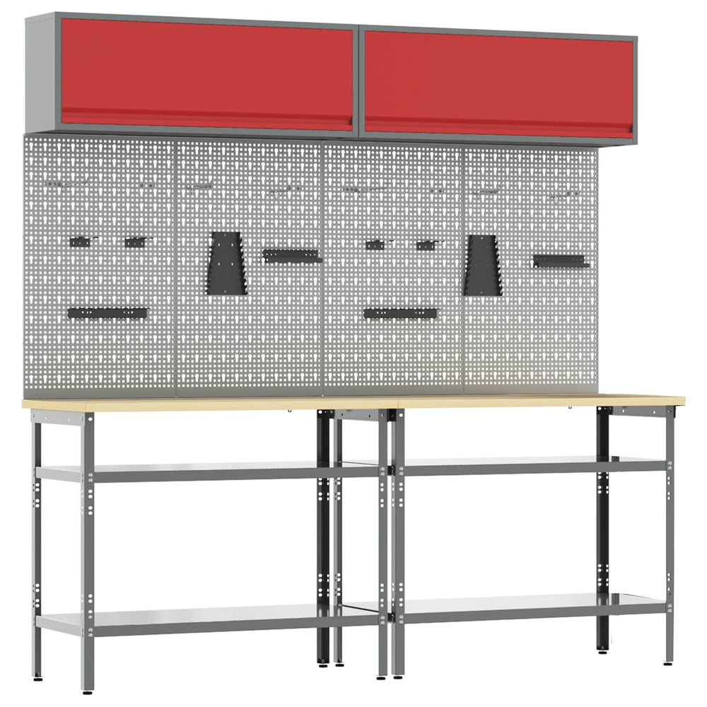 vidaXL Work Bench Set 8 pcs Red and Grey Powder-Coated Steel