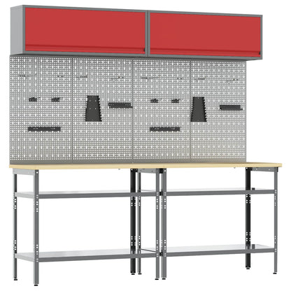 vidaXL Work Bench Set 8 pcs Red and Grey Powder-Coated Steel 1
