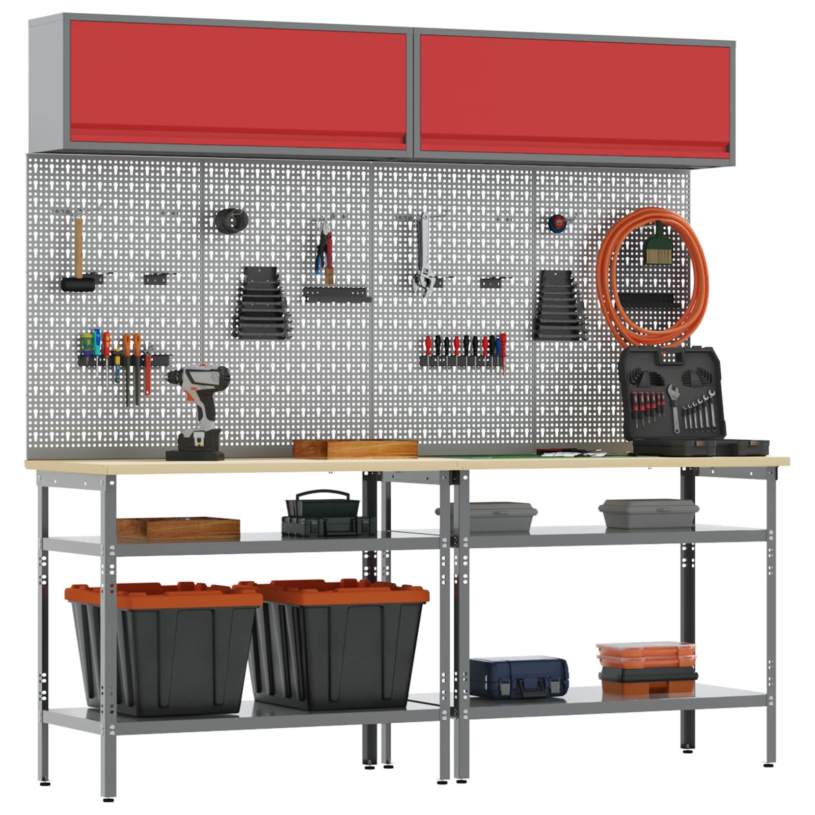 vidaXL Work Bench Set 8 pcs Red and Grey Powder-Coated Steel 2
