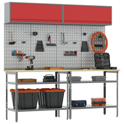vidaXL Work Bench Set 8 pcs Red and Grey Powder-Coated Steel 2
