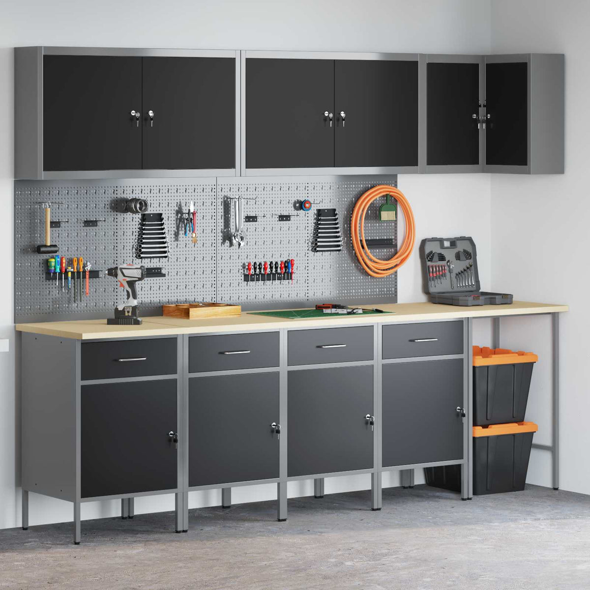 vidaXL Work Cabinet Set with Drawer with Shelf 12 pcs Black and Grey 4