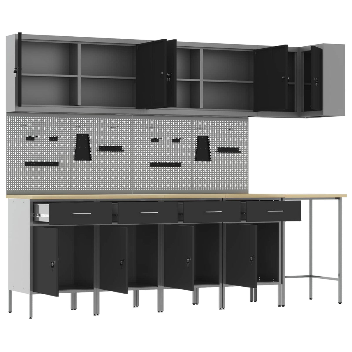 vidaXL Work Cabinet Set with Drawer with Shelf 12 pcs Black and Grey 5
