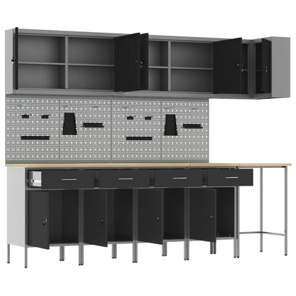vidaXL Work Cabinet Set with Drawer with Shelf 12 pcs Black and Grey 5
