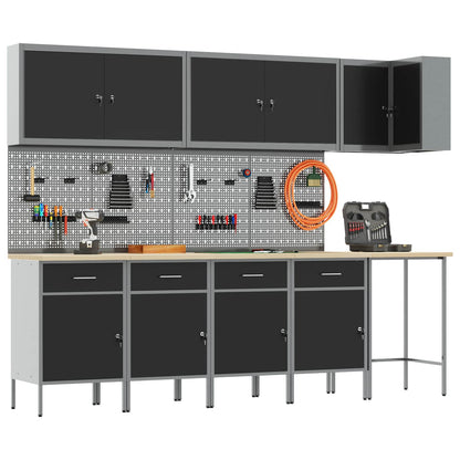 vidaXL Work Cabinet Set with Drawer with Shelf 12 pcs Black and Grey 3