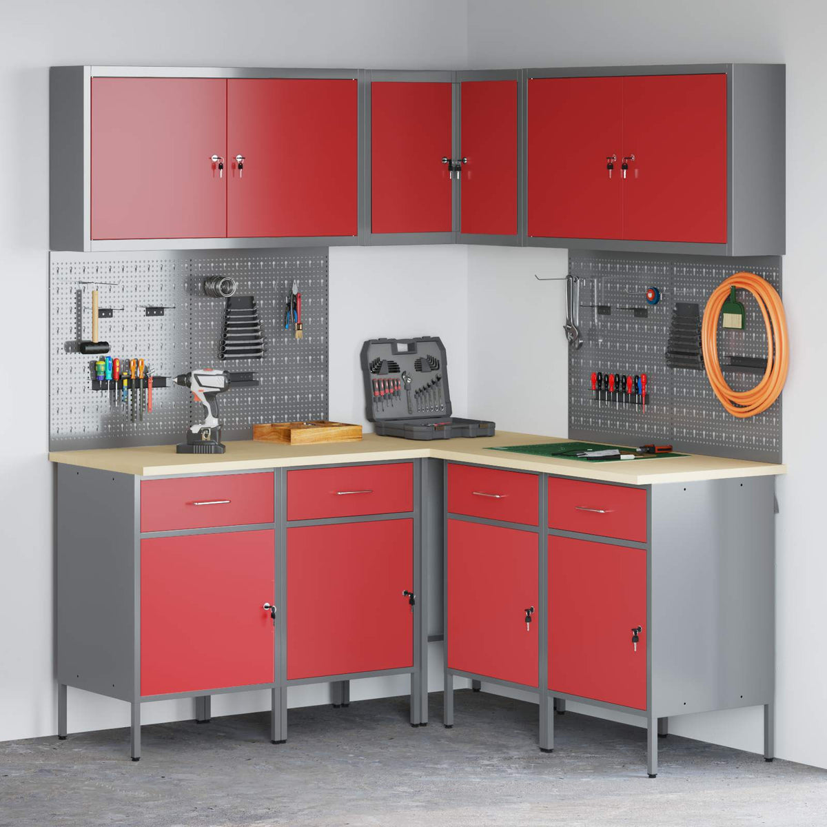 vidaXL Work Cabinet Set with Drawer with Shelf 12 pcs Red and Grey 1