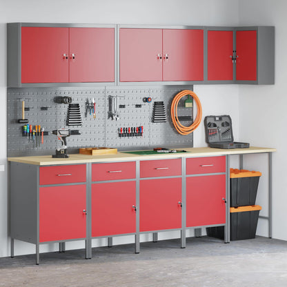 vidaXL Work Cabinet Set with Drawer with Shelf 12 pcs Red and Grey 4