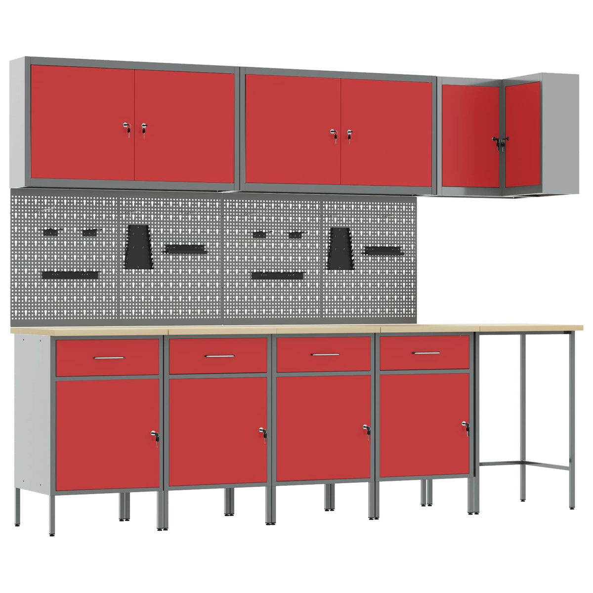 vidaXL Work Cabinet Set with Drawer with Shelf 12 pcs Red and Grey 2