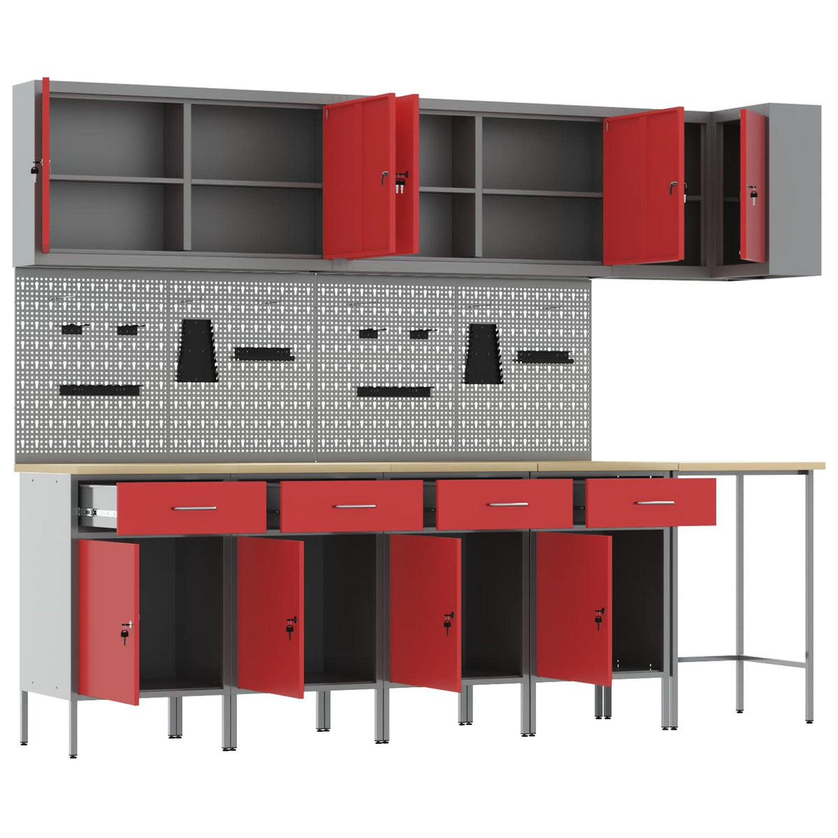 vidaXL Work Cabinet Set with Drawer with Shelf 12 pcs Red and Grey 5