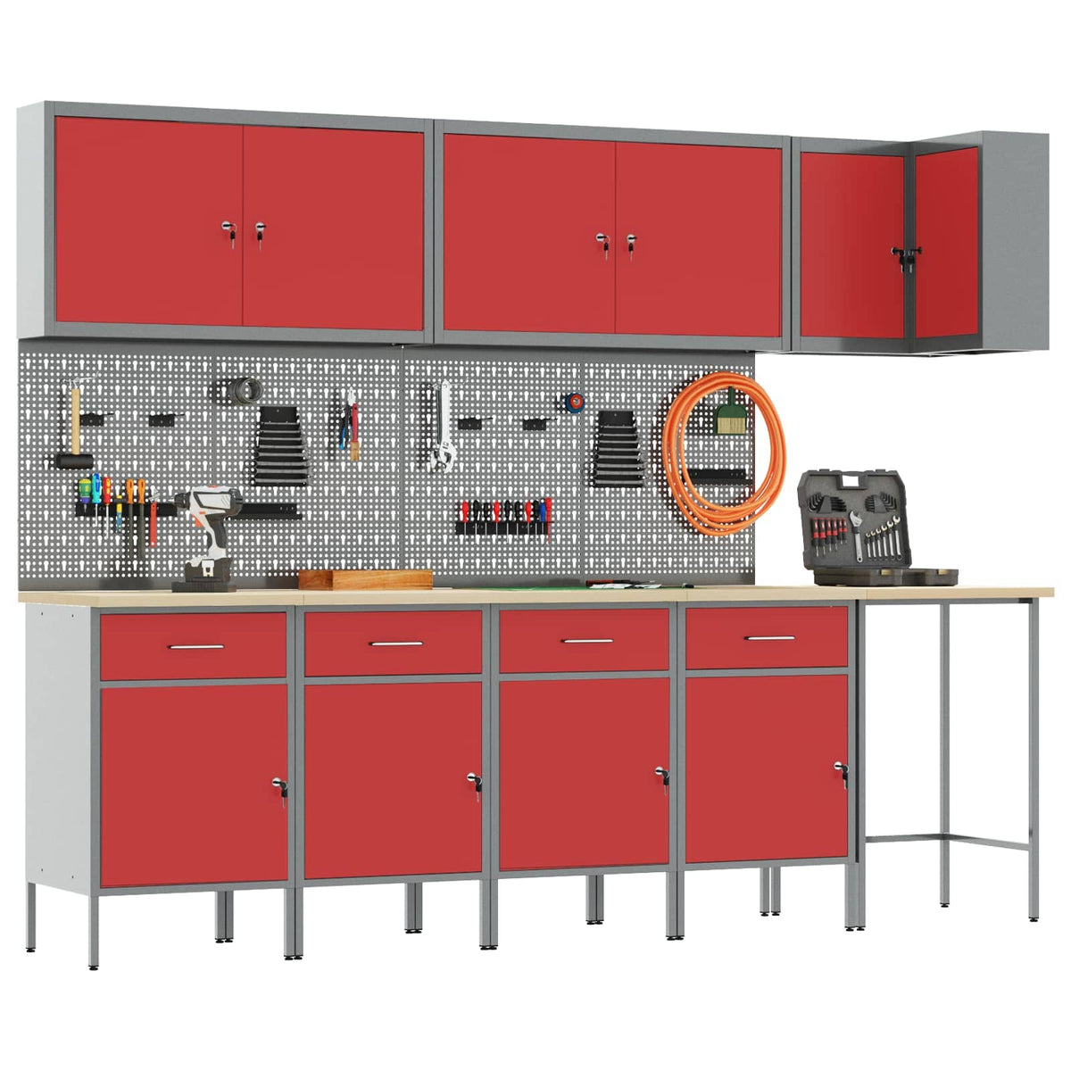 vidaXL Work Cabinet Set with Drawer with Shelf 12 pcs Red and Grey 3