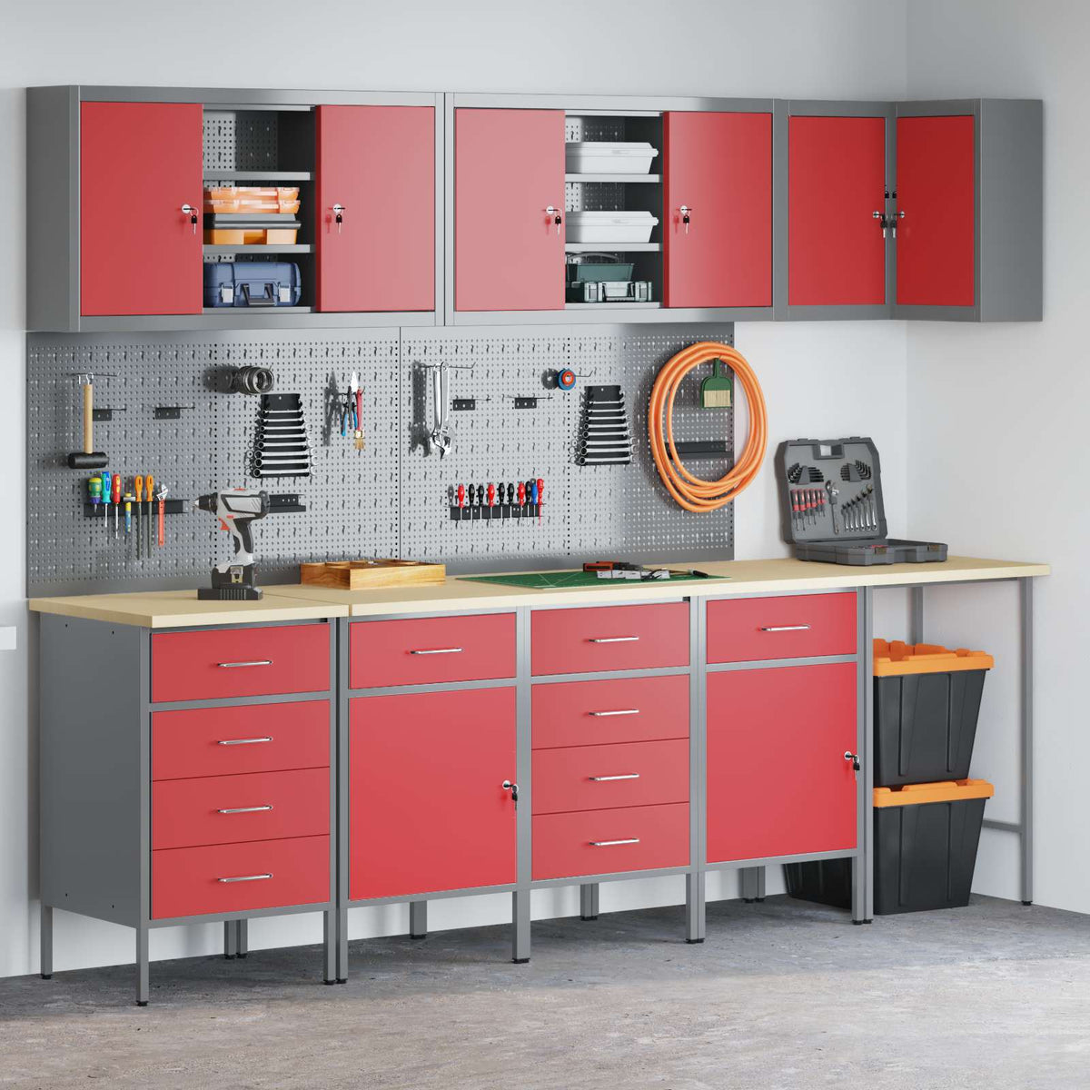 vidaXL Work Cabinet Set with Drawer with Shelf 12 pcs Red and Grey 4