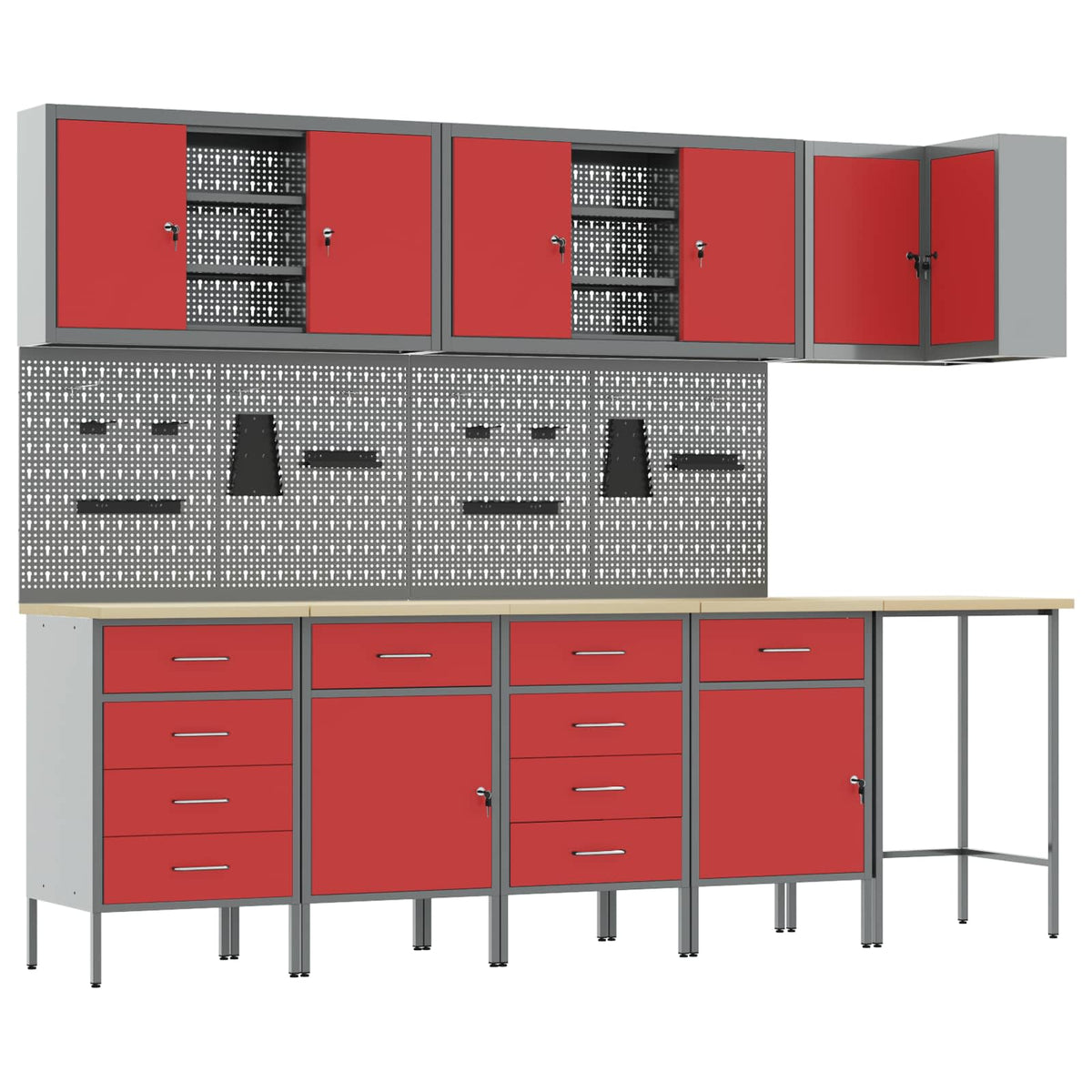 vidaXL Work Cabinet Set with Drawer with Shelf 12 pcs Red and Grey 2
