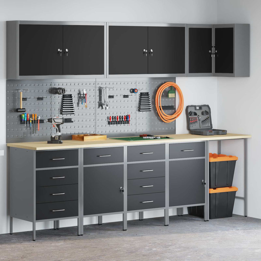 vidaXL Work Cabinet Set with Drawer with Shelf 12 pcs Black and Grey