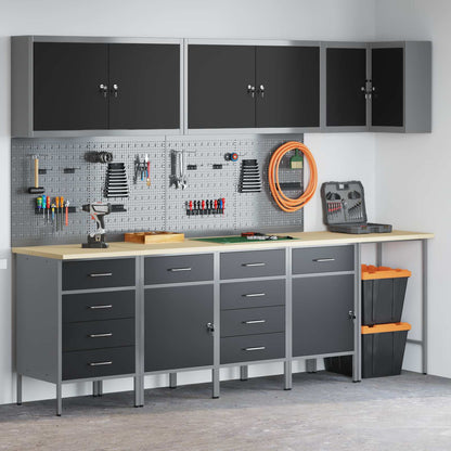 vidaXL Work Cabinet Set with Drawer with Shelf 12 pcs Black and Grey 1