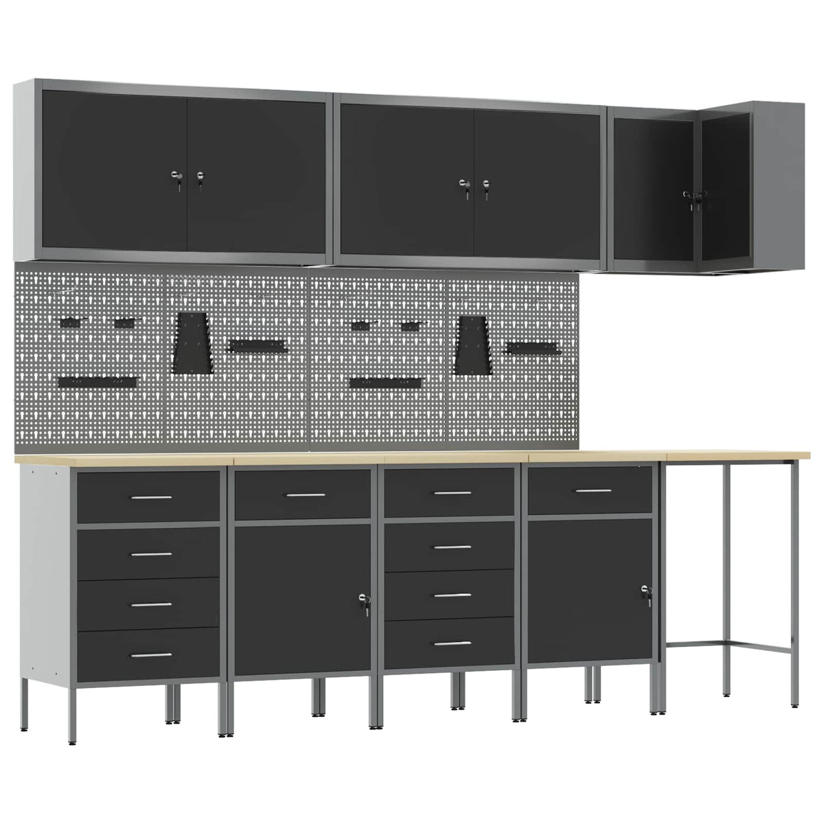 vidaXL Work Cabinet Set with Drawer with Shelf 12 pcs Black and Grey 2