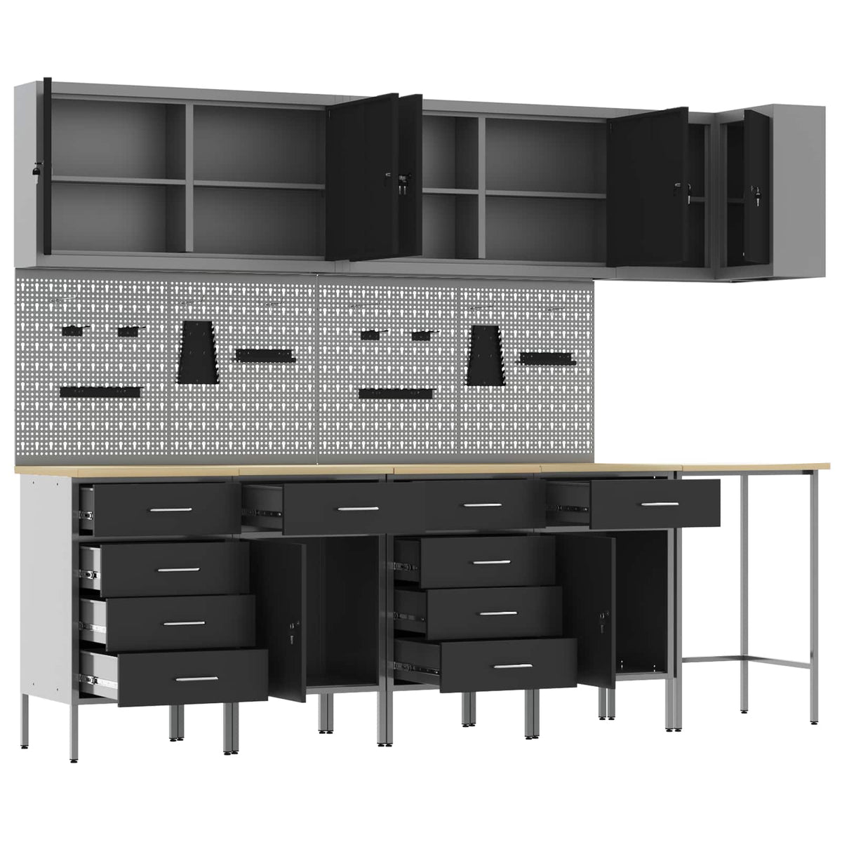 vidaXL Work Cabinet Set with Drawer with Shelf 12 pcs Black and Grey 5