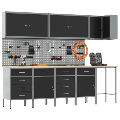 vidaXL Work Cabinet Set with Drawer with Shelf 12 pcs Black and Grey 3