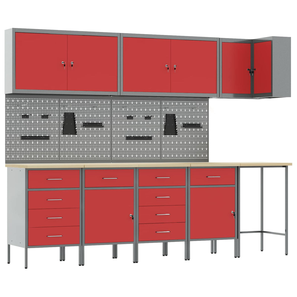 vidaXL Work Cabinet Set with Drawer with Shelf 12 pcs Red and Grey 2