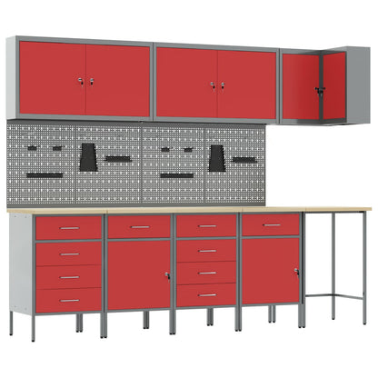 vidaXL Work Cabinet Set with Drawer with Shelf 12 pcs Red and Grey 2