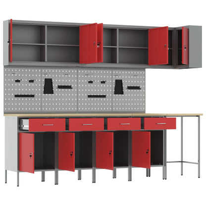 vidaXL Work Cabinet Set with Drawer with Shelf 12 pcs Red and Grey 5