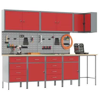 vidaXL Work Cabinet Set with Drawer with Shelf 12 pcs Red and Grey 3