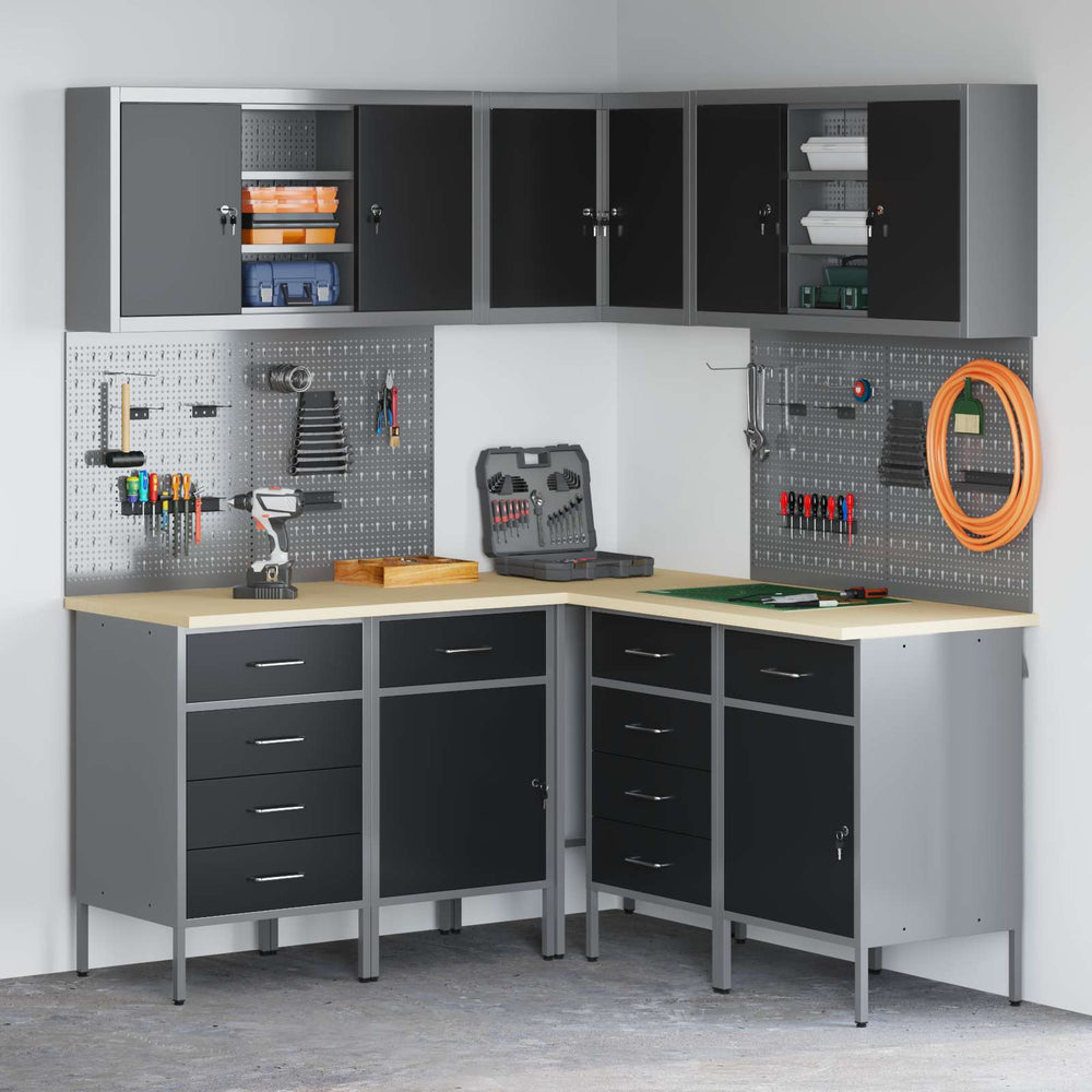 vidaXL Work Cabinet Set with Drawer with Shelf 12 pcs Black and Grey