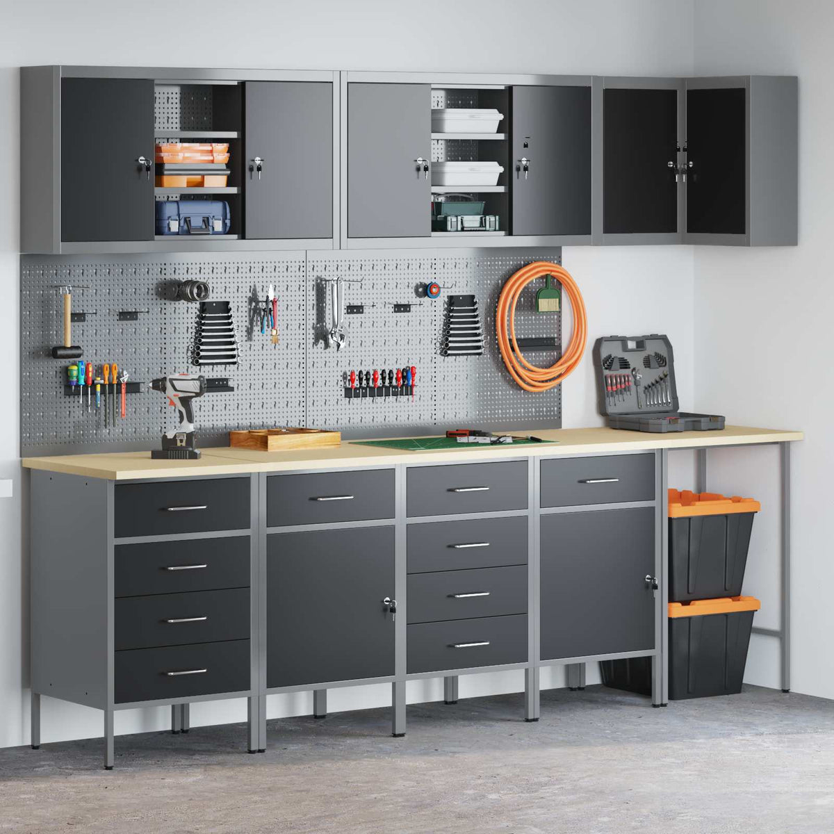 vidaXL Work Cabinet Set with Drawer with Shelf 12 pcs Black and Grey 4