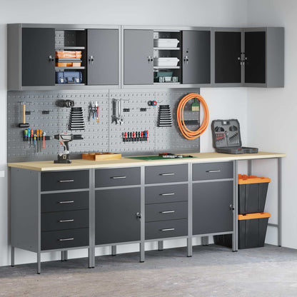 vidaXL Work Cabinet Set with Drawer with Shelf 12 pcs Black and Grey 4