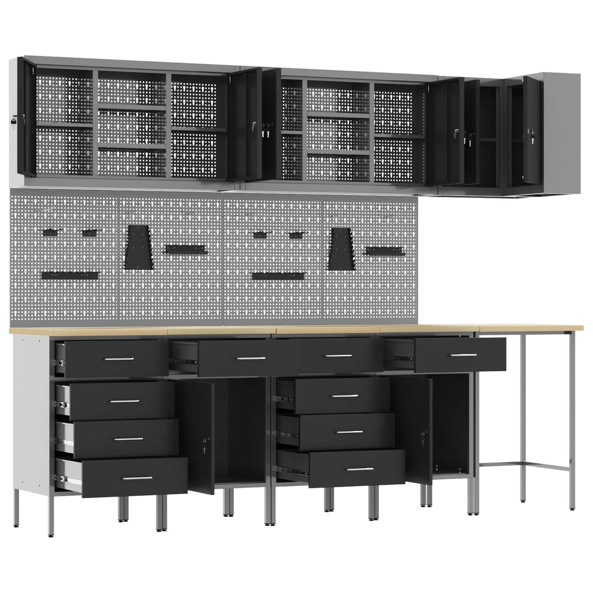 vidaXL Work Cabinet Set with Drawer with Shelf 12 pcs Black and Grey 5