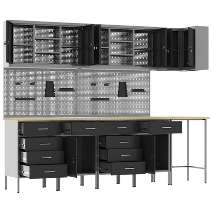 vidaXL Work Cabinet Set with Drawer with Shelf 12 pcs Black and Grey 5