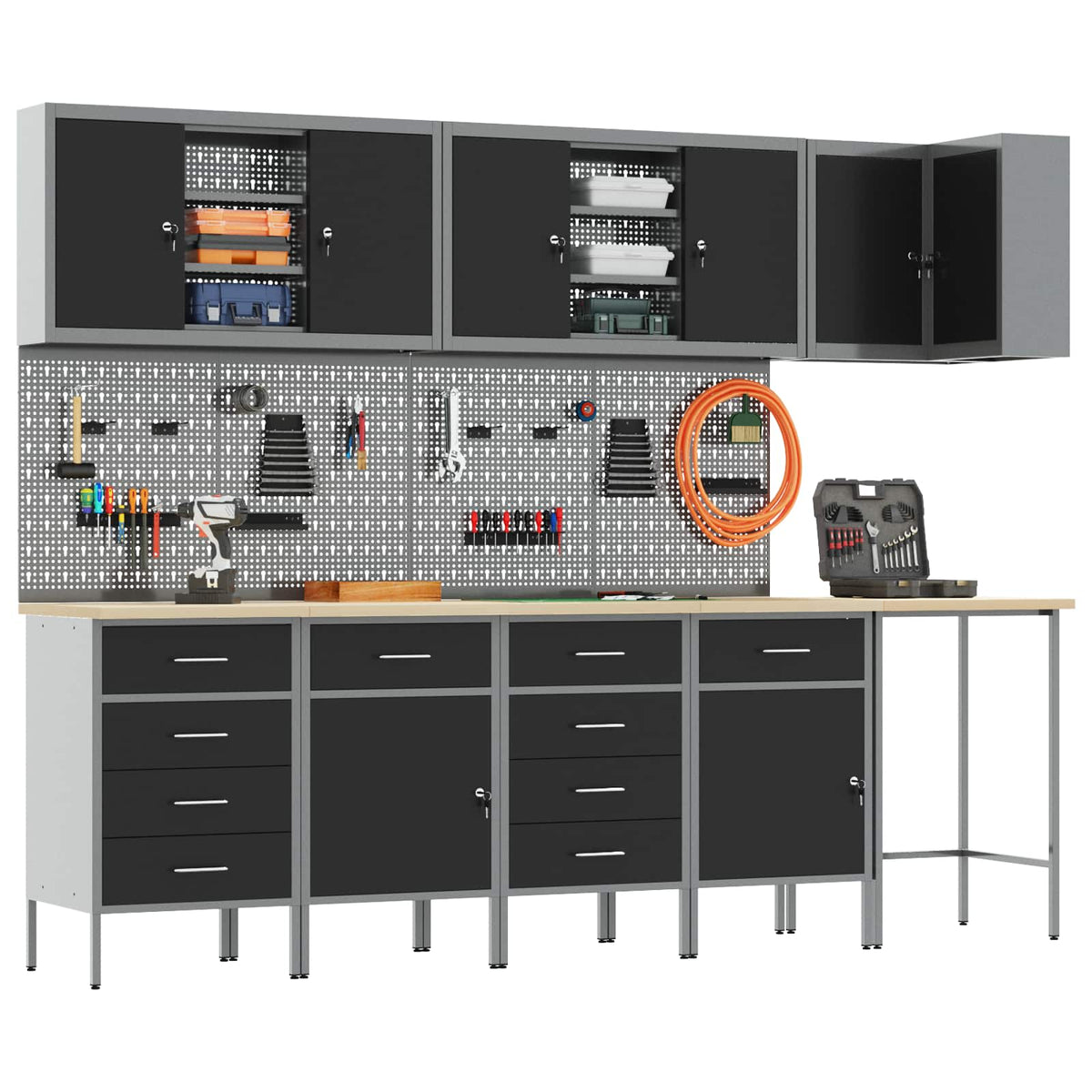 vidaXL Work Cabinet Set with Drawer with Shelf 12 pcs Black and Grey 3