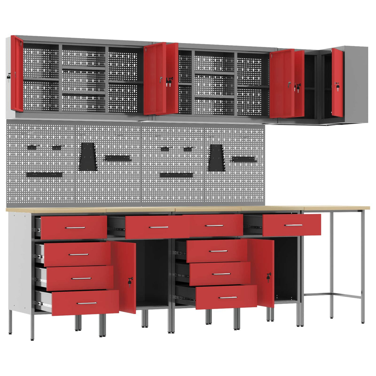 vidaXL Work Cabinet Set with Drawer with Shelf 12 pcs Red and Grey 5