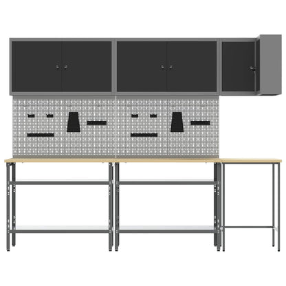 vidaXL Work Cabinet Set with Shelf with Storage 10 pcs Black and Grey 5
