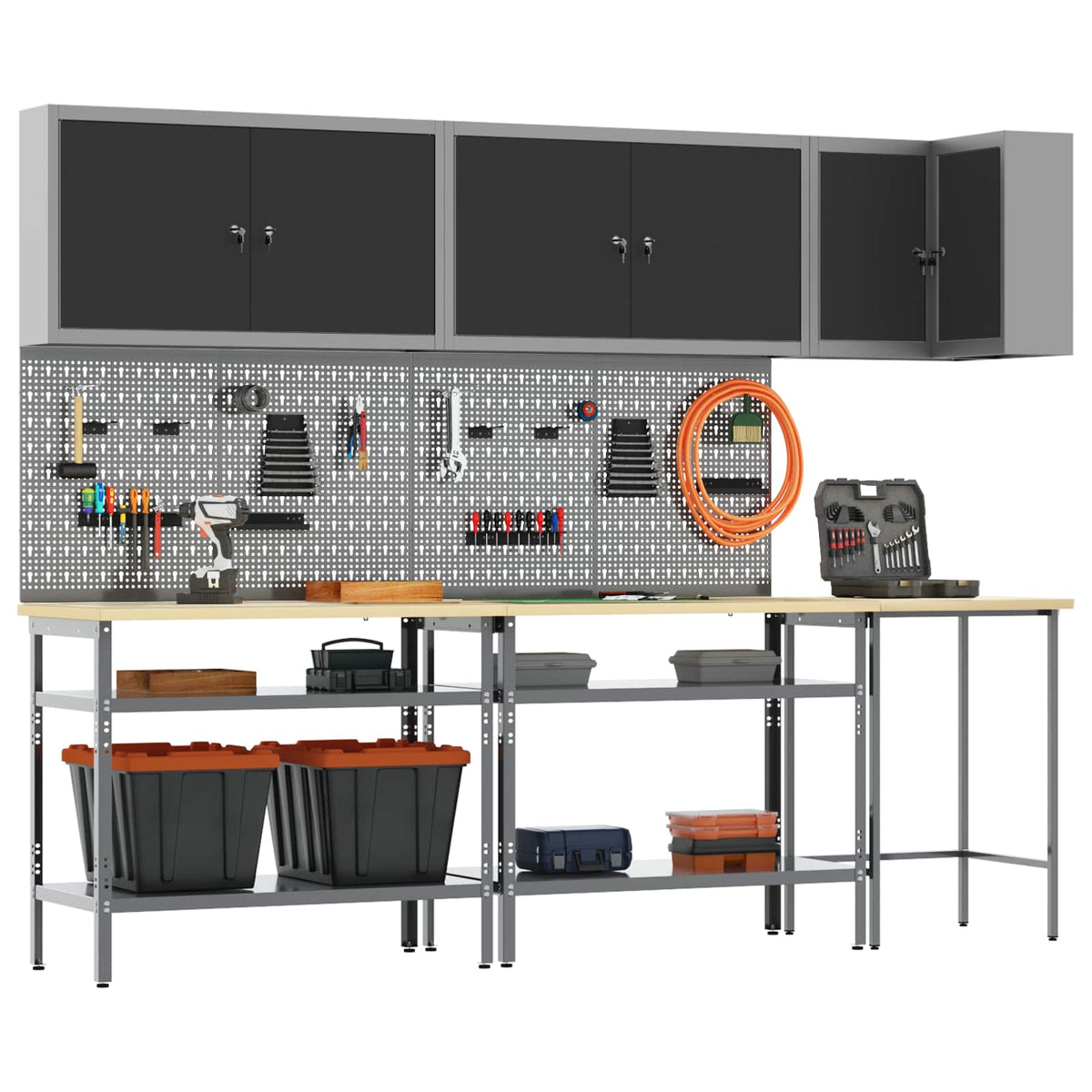 vidaXL Work Cabinet Set with Shelf with Storage 10 pcs Black and Grey 2