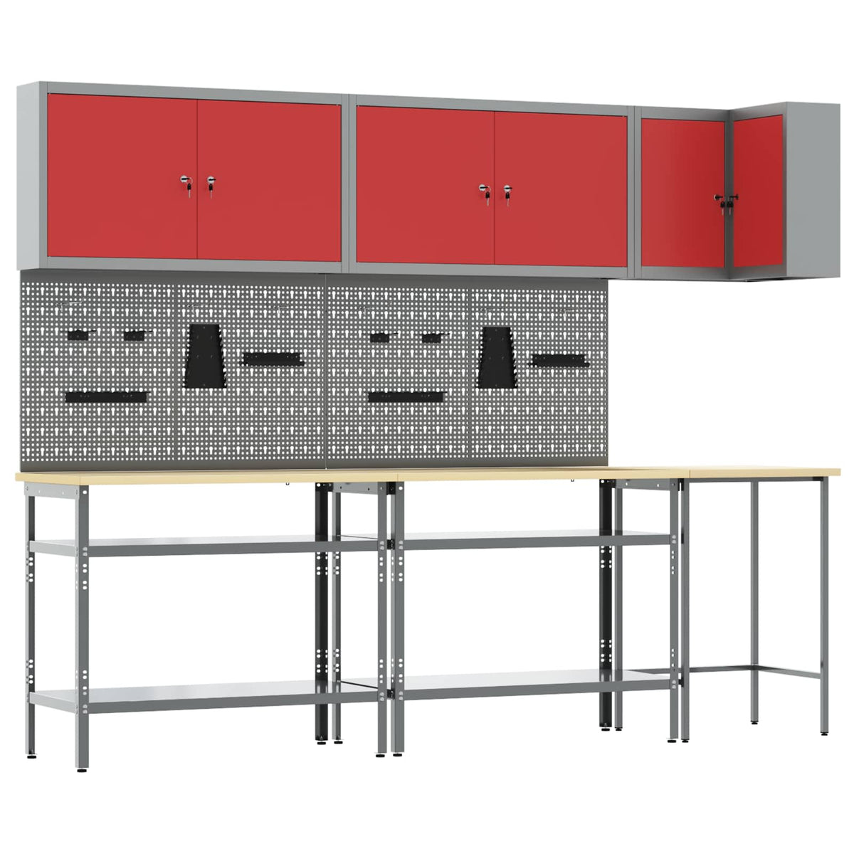 vidaXL Work Cabinet Set with Shelf with Storage 10 pcs Red and Grey 1