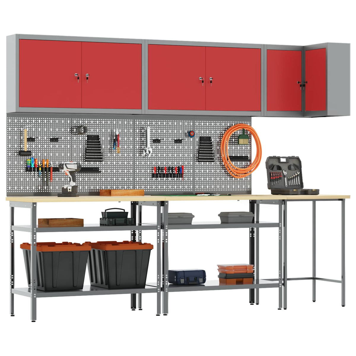 vidaXL Work Cabinet Set with Shelf with Storage 10 pcs Red and Grey 2