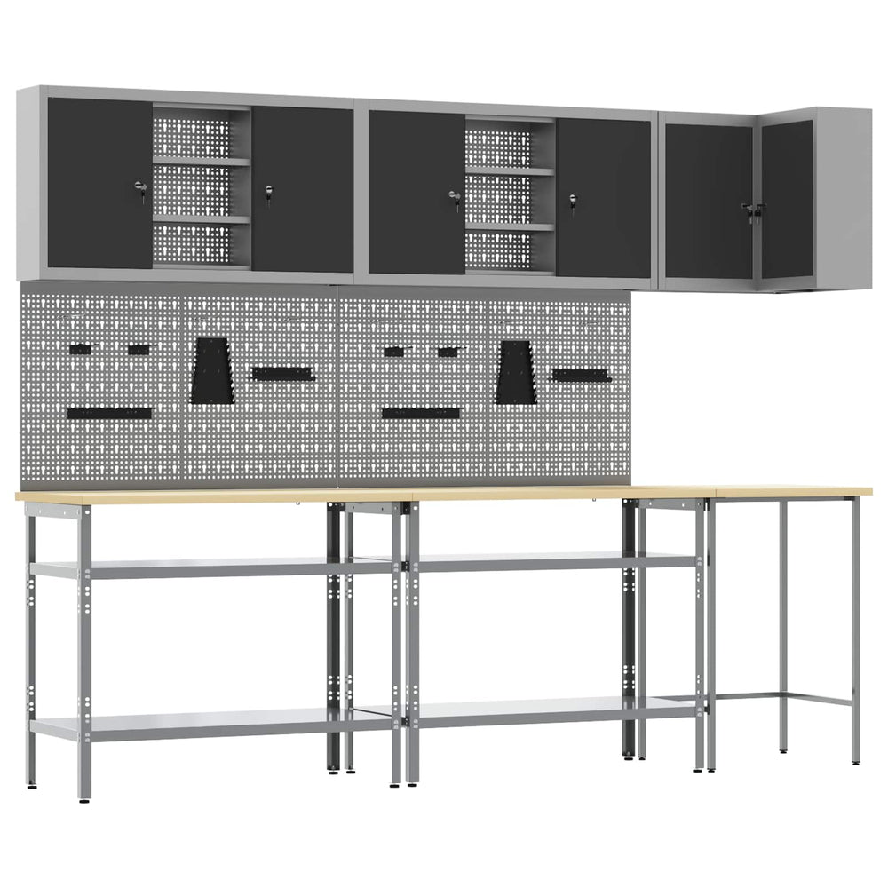 vidaXL Work Cabinet Set with Shelf with Storage 10 pcs Black and Grey