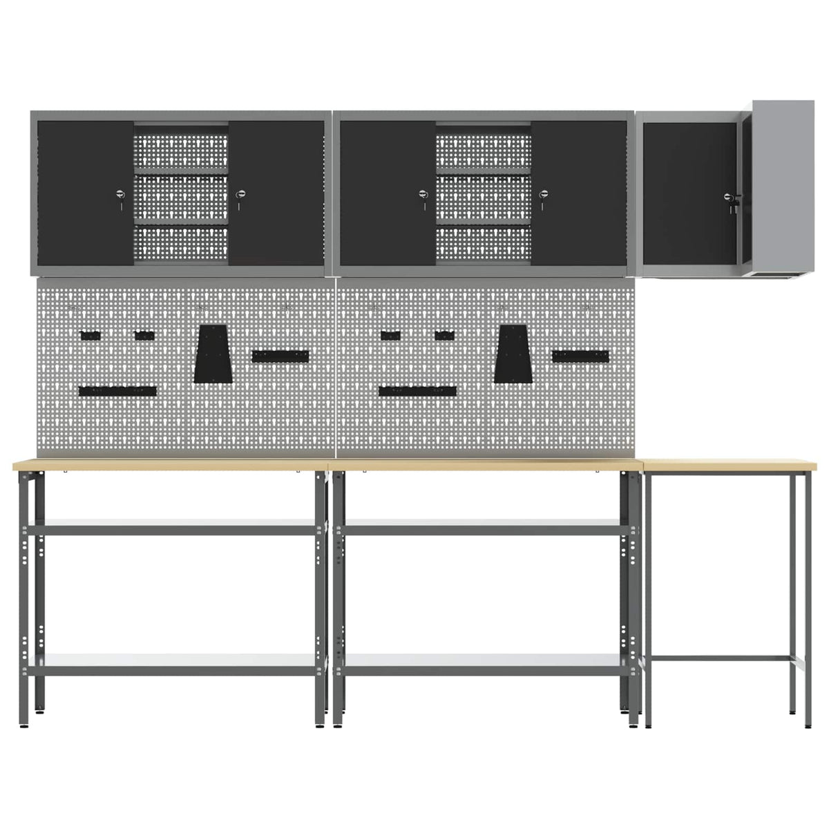 vidaXL Work Cabinet Set with Shelf with Storage 10 pcs Black and Grey 4