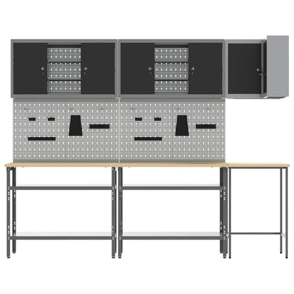 vidaXL Work Cabinet Set with Shelf with Storage 10 pcs Black and Grey 4