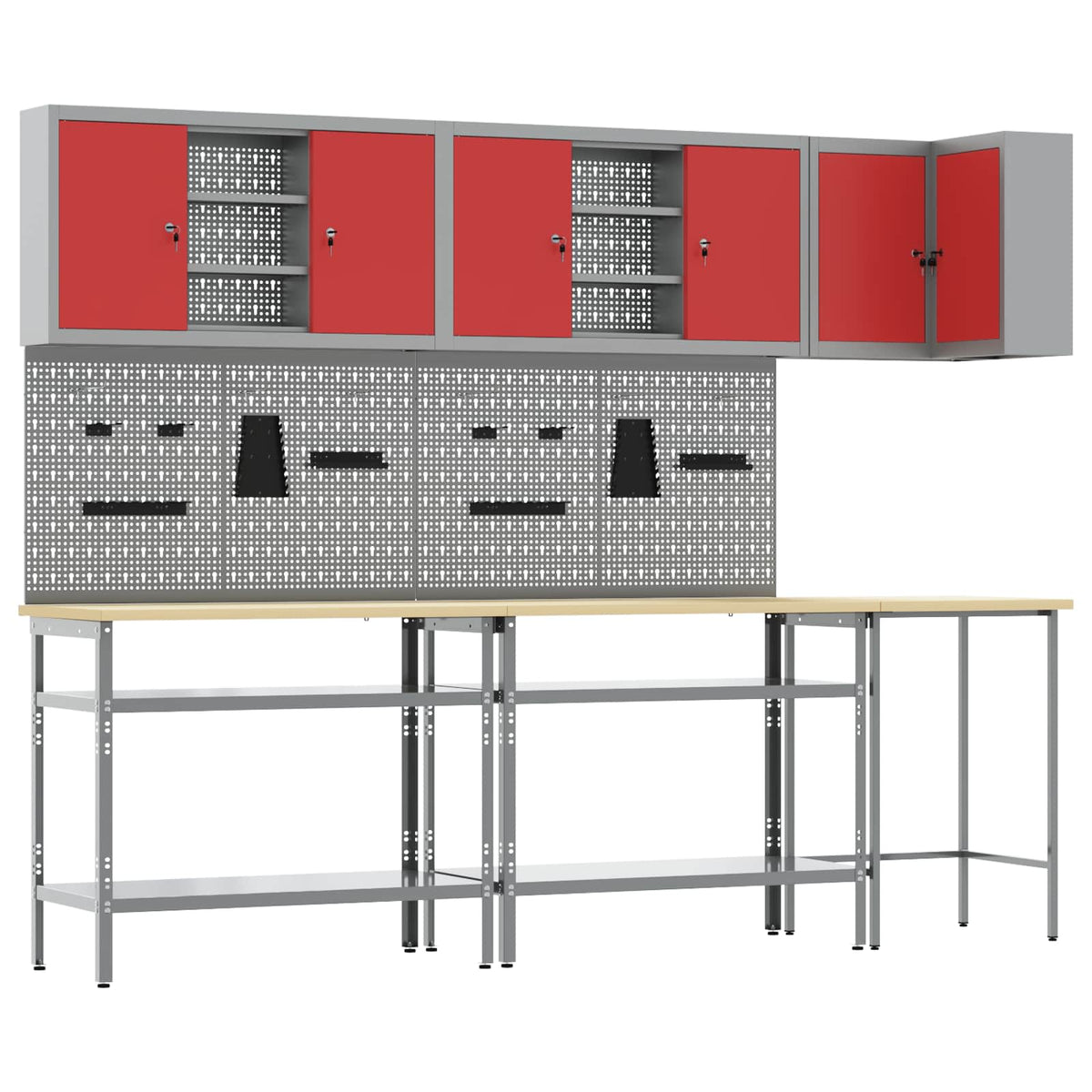 vidaXL Work Cabinet Set with Shelf with Storage 10 pcs Red and Grey 1